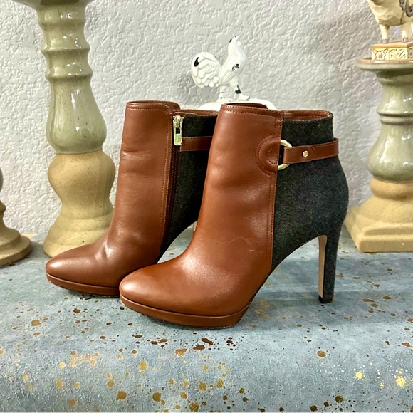 ANTONIO MELANI Shoes - EUC Antonio Melani Brown Leather and Gray Wool Heeled Boots